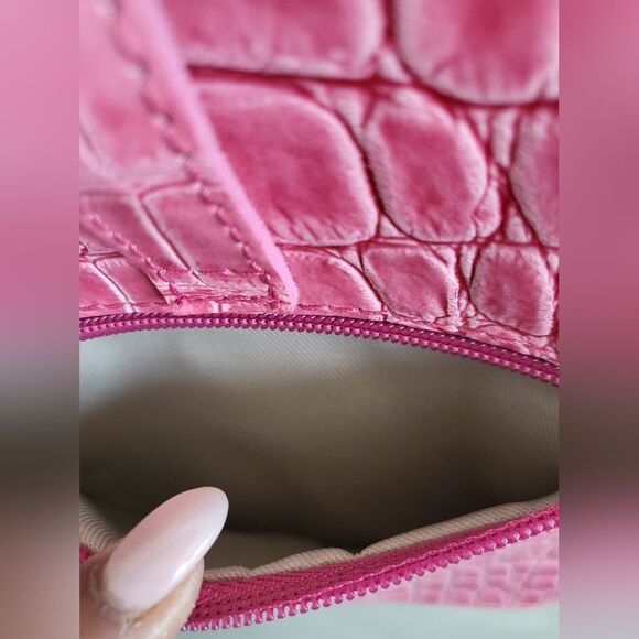 Pink Alligator Croc Embossed Small Leather Bag Made in Italy 8 x 8 - Picture 13 of 16
